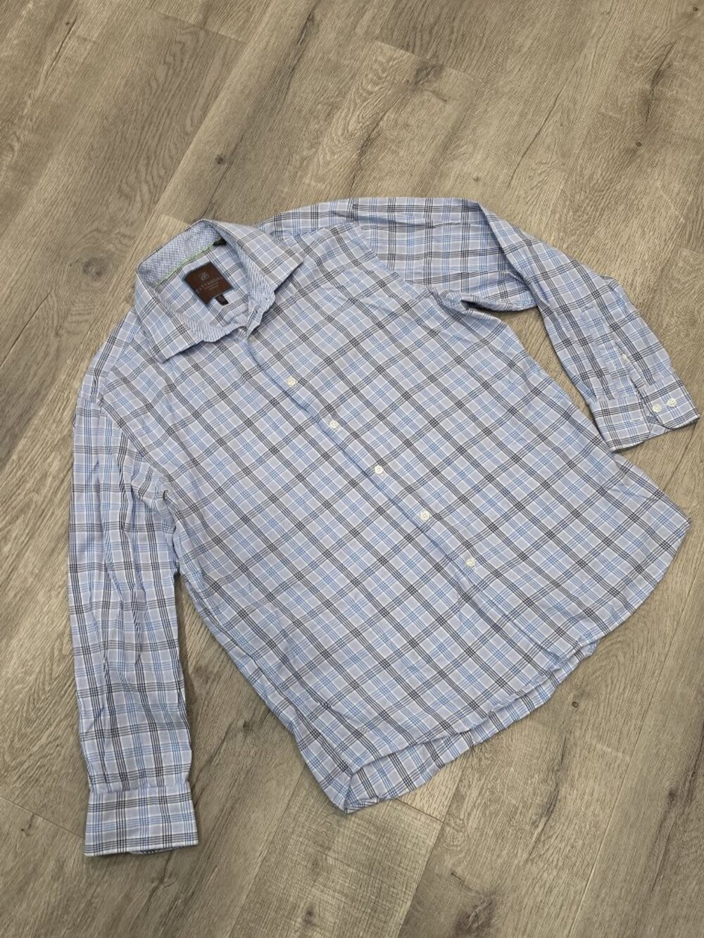 Tattersall London Mens Long Sleeve Button-Up Shirt Size XL 100% Cotton Blue Plai